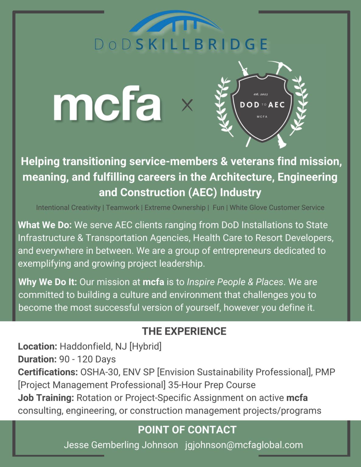 SkillBridge Program Opportunities MCFA